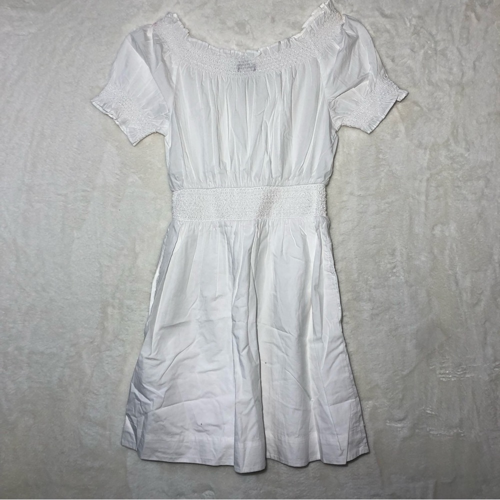 NWT J.Crew Women White Smocked puff-sleeve cotton poplin dress Size XXS - Picture 5 of 9